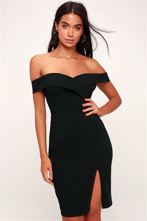 Classic Glam Black Off The Shoulder Bodycon Dress Bodycon Dress Tight Dresses Chic Black Dress