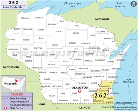 262 Area Code Map Where Is 262 Area Code In Wisconsin