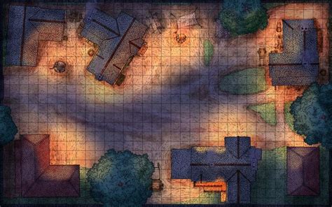 Town At Night Dungeon Tiles Dungeon Maps Dnd World Map Village Map Rpg Map Adventure Map
