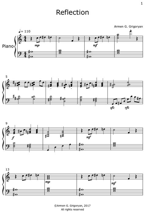 Reflection Sheet Music For Piano