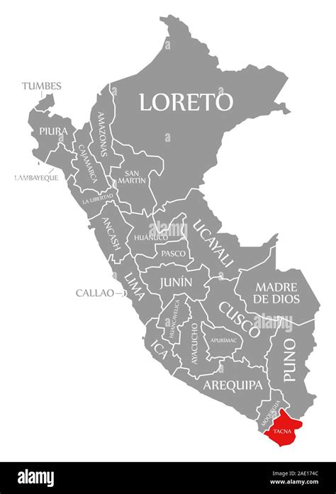 Tacna Resaltada En Rojo En El Mapa De Perú Fotografía De Stock Alamy
