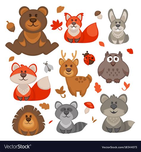 Set Of Cute Cartoon Forest Animals Royalty Free Vector Image