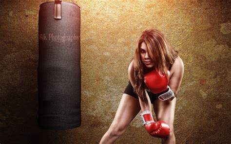 Wallpaper Sports Women Model Red Boxing Clothing Beauty Hand Leg Sense Muscle Arm