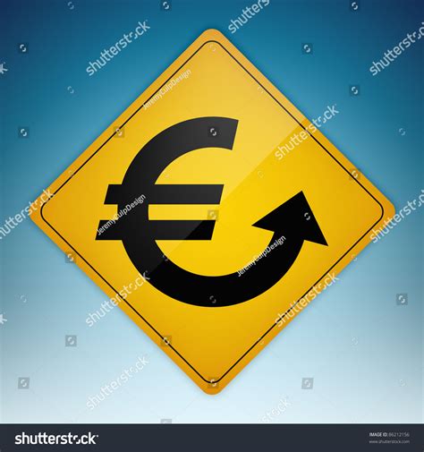 Yellow Road Sign With Euro Symbol Shaped Path Pointing Up Clipping