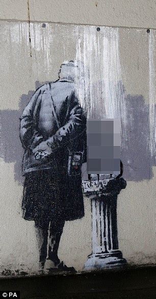 Banksy Art Depicting Woman Staring At Plinth Is Vandalised By Penis Image Daily Mail Online