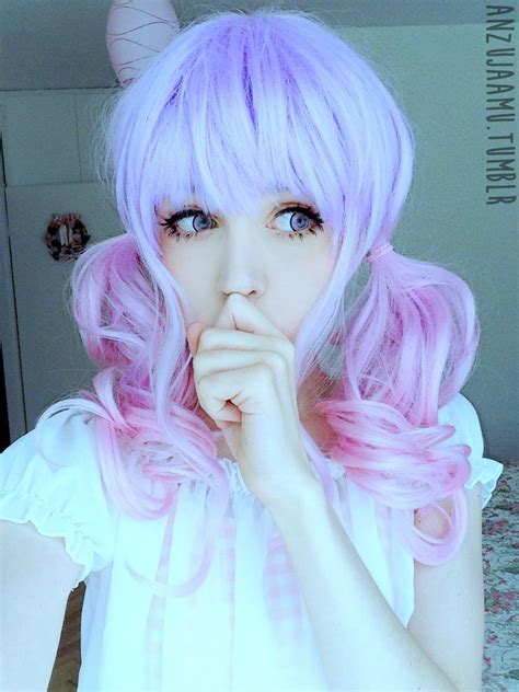 kawaii pastel makeup inspiration anzujaamu circle lenses pink purple wig ombre wigs ombre