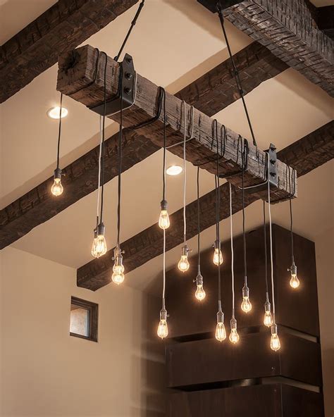 Wooden ceiling lights work outdoors and indoors in entryways and foyers kitchens and sunrooms. Rustic Wooden Beam Industrial Chandelier • iD Lights