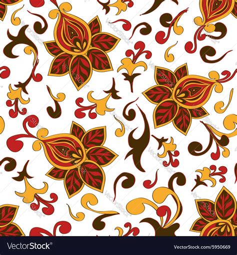 Seamless Pattern Of Paisley Floral Ornament Vector Image