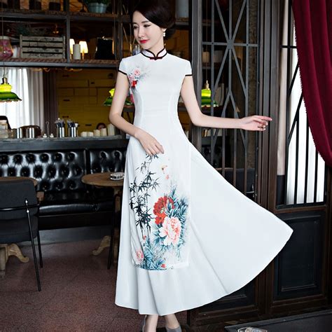 Elegant Floral Chinese Female Qipao Dress Womens Classic Slim Long