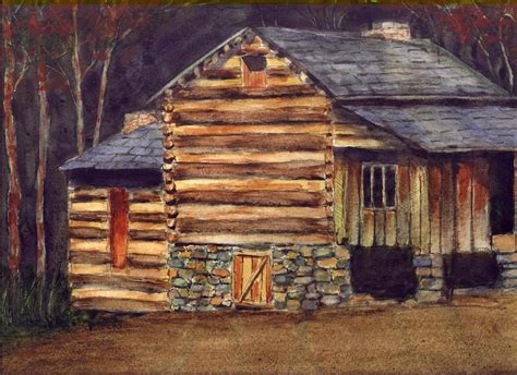 Log Cabin Painting By John Helms Fine Art America