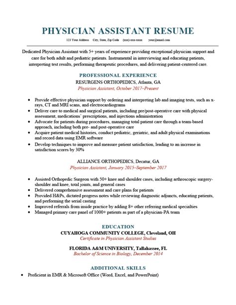 Physician Assistant Resume Sample And Writing Tips
