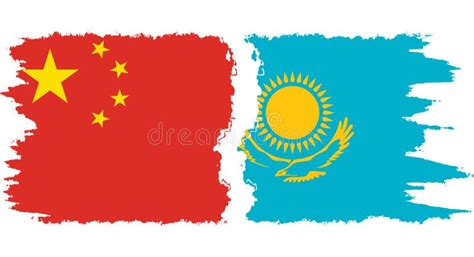 Kazakhstan And China Grunge Flags Connection Vector Stock Vector