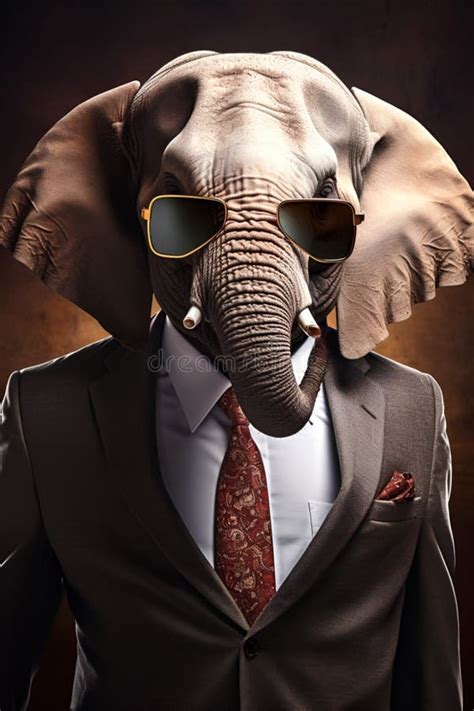 Studio Portrait Of Bold Elephant In Suit White Shirt And Tie In