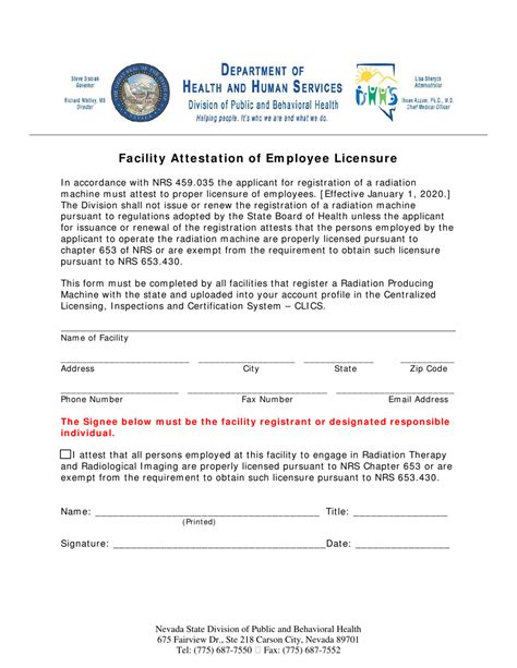 Nevada Facility Attestation Of Employee Licensure Fill Out Sign