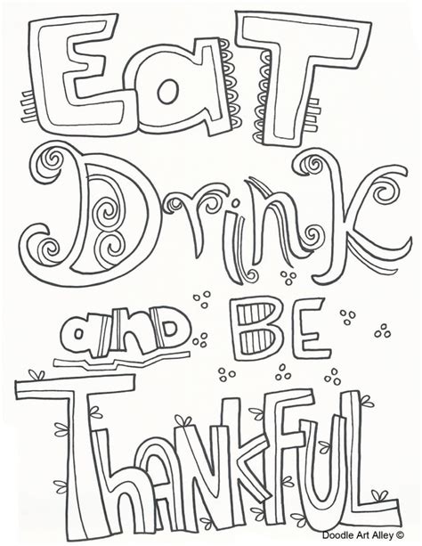 This cornucopia coloring page is brimming with thanksgiving cheer. Coloring Thankful Quotes - Doodle Art Alley