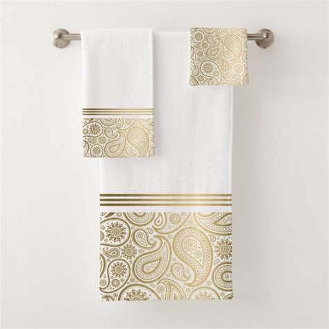 Elegant Gold Paisley Pattern Bath Towel Set In 2020