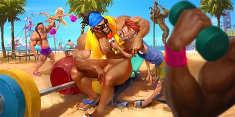 Rule 34 Beach Draven League Of Legends Male Outside Pool Party Draven Pool Party Series Tagme