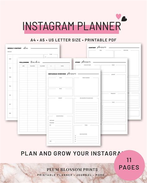 Instagram Planner Printable Ig Planner Social Media Planner Etsy Uk