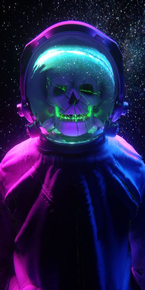 Neon Skull Astronaut Horror Phone Wallpaper In 2020 Cool