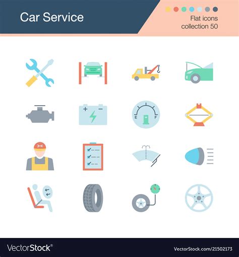 Car Service Icons Flat Design Collection 50 For Vector Image
