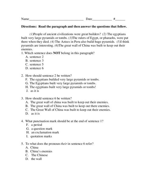 Reading And Correcting Paragraphs Worksheet For 4th 5th Grade