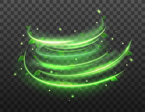 Green Spiral Spring Wind Effect With Green Star And Leaves On