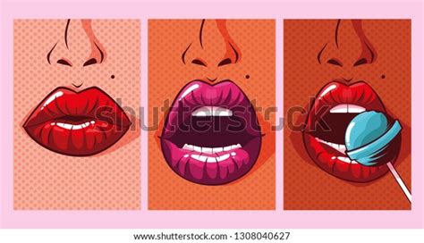 set sexy woman mouths pop art vector de stock libre de regalías 1308040627 shutterstock