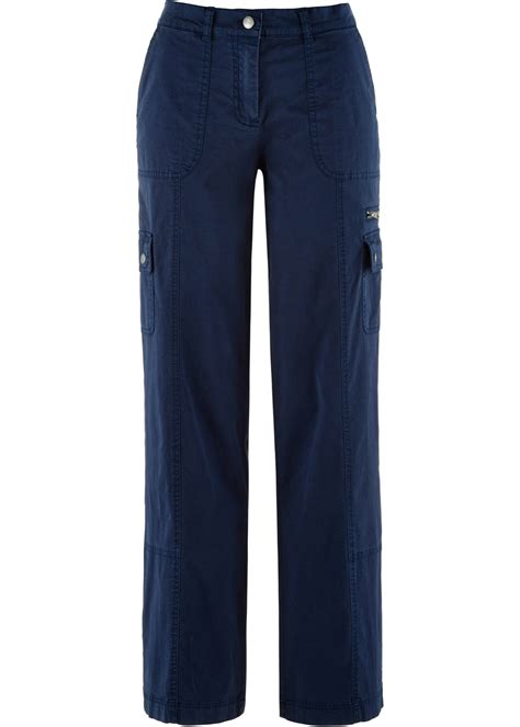 Pantalon Confortable Style Cargo De Coupe Large En Coton Bleu Fonc