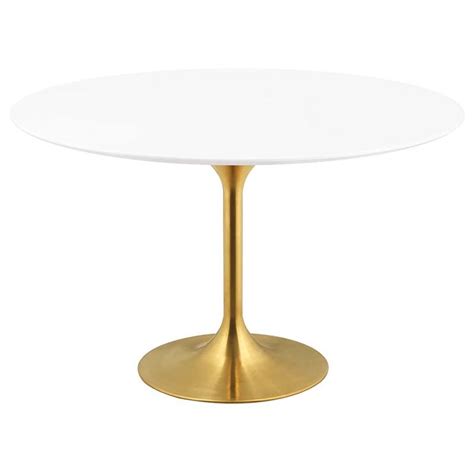 Modway Lippa 54 Round Pedestal Dining Table In Gold And White