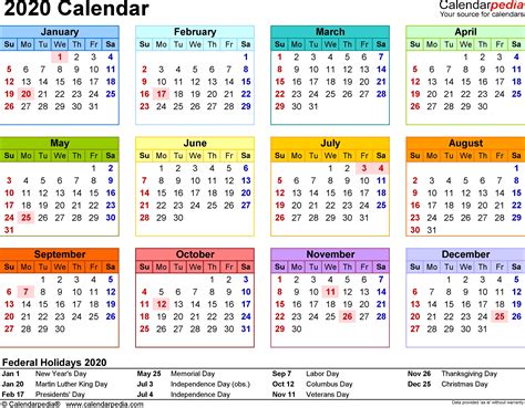 Print 1 Page Calendar 2020 Month Calendar Printable