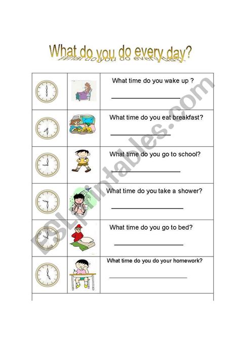 Daily Routines Time Esl Worksheet By Kathy