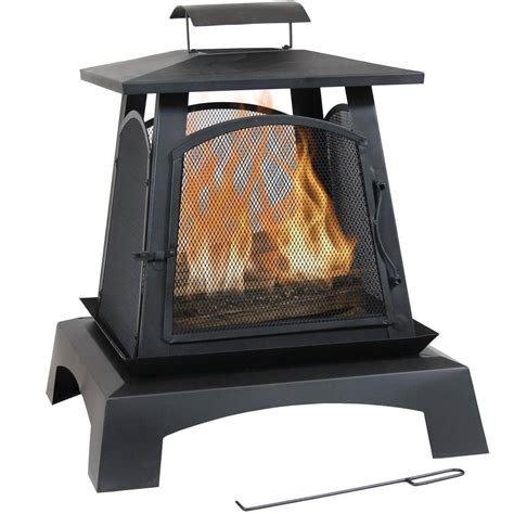 Sunnydaze Decor 32 In Black Steel Pagoda Style Wood Burning Fireplace
