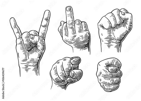 male hand sign fist middle finger up pointing finger at viewer from front fig rock and roll