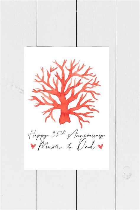 Coral 35th Wedding Anniversary Card Mum And Dad Or Any Etsy