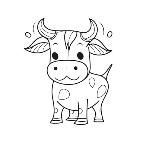 Página para colorir para crianças um ícone linear retratando uma vaca bonita em fundo branco