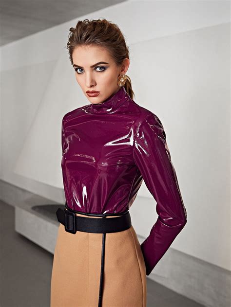 Mock Neck Zip Back Pu Leather Top Leather Top Outfit Leather Dresses