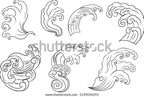 Japanese Clouds Waves Illustration Tattoo Design Stock Vector Royalty
