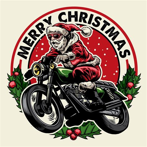 Santa Claus Biker Motorcycle Digital Prints Download Instant T Shirt