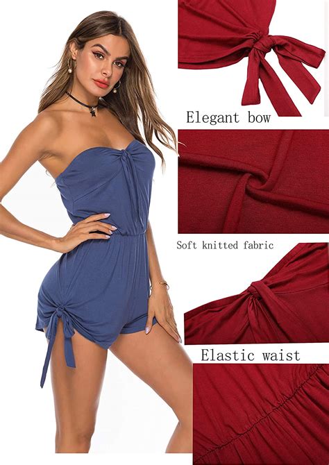 Lyhnmw Womens Summer Off Shoulder Sexy Romper Strapless Solid Blue Size Nxrx Ebay