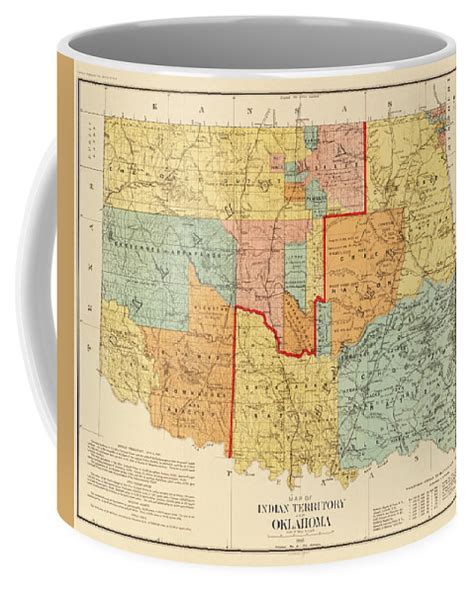 1890 Historical Map Of Oklahoma In Color 1800s Map Coffee Mug For Sale