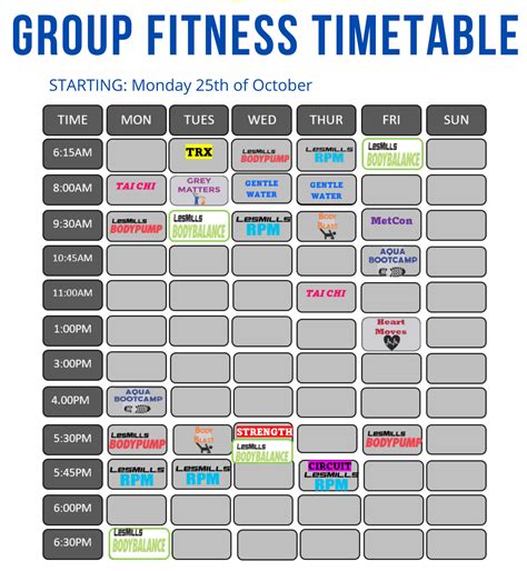 Group Fitness Timetable Junee Aquatic Centre
