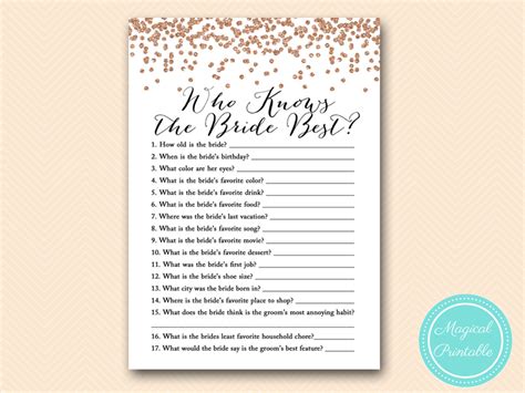 Here is coloring pages of princess and heroes from girls movies. Rose Gold Confetti Bridal Shower Games - Magical Printable
