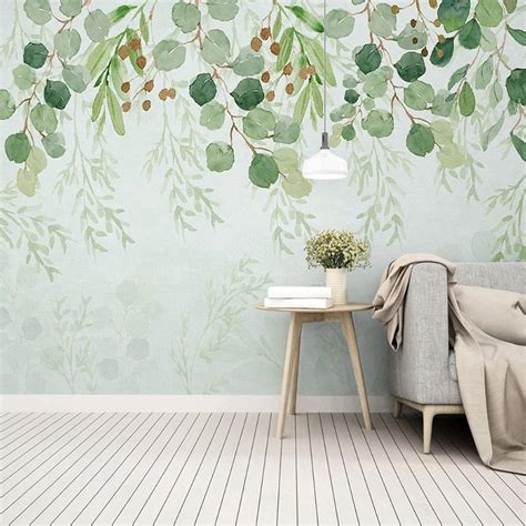 Custom Mural Wallpaper Fresh Green Leaves Wallcovering Bvm Home