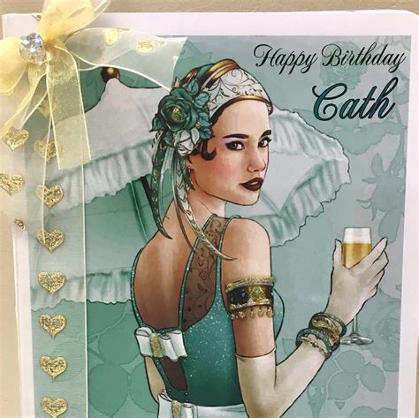 Female Birthday Cards Or Babe Art Deco LadyCard Green Lady Etsy