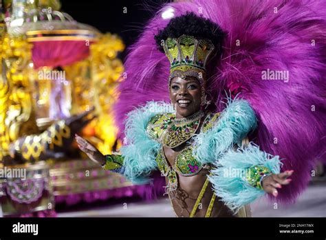 A Performer From The Mangueira Samba School Parades During Carnival