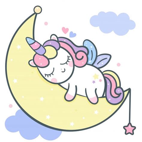 Vector Lindo Del Unicornio Que Duerme En Historieta De La Luna