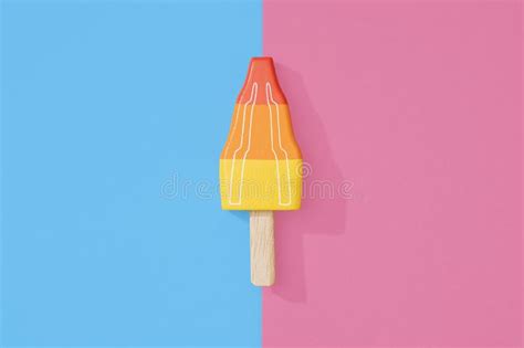 Rocket Ice Cream Popsicle Lollipop On A Pastel Pink And Blue Background