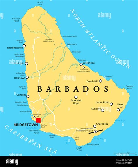 barbados political map with capital bridgetown with important cities places and rivers