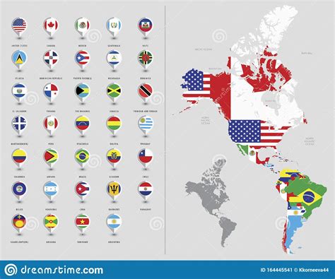 Map Of North And South America Flags Of The Americas Stock Vector