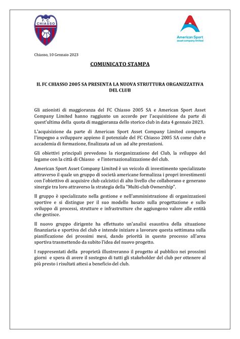 Il Comunicato Stampa Ufficiale